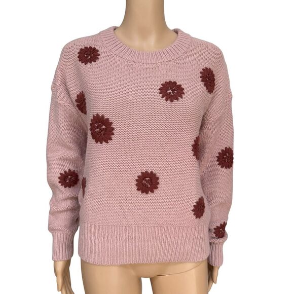 Madewell Merino Wool/Alpaca Blend Sweater Women's Pink Flower Knit Size S - Picture 2 of 8